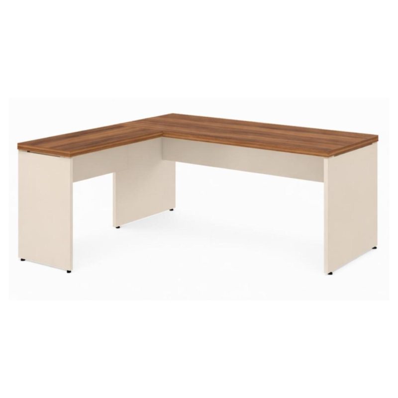 Móveis para Escritório Mesa em L (Mesa 1,70m + Mesa Auxiliar) - S/ Gavetas - (Tampo 40mm) - Nogal Sevilha / Champanhe - 34325
