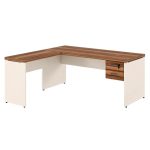 Móveis para Escritório Mesa em L (Mesa 1,70m + Mesa Auxiliar) - C/ Gavetas - (Tampo 40mm) - Nogal Sevilha / Champanhe - 34326