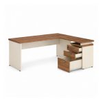Móveis para Escritório Mesa Escritório em "L" c/ Gavetão na Auxiliar 1,70x1,60m - (Tampo 40mm) - Nogal Sevilha / Champanhe – 34328