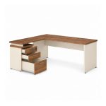 Móveis para Escritório Mesa Escritório em "L" c/ Gavetão na Auxiliar 1,50x1,50m - (Tampo 40mm) - Nogal Sevilha / Champanhe – 34327