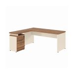 Móveis para Escritório Mesa Escritório em "L" c/ Gavetão na Auxiliar 1,50x1,50m - (Tampo 40mm) - Nogal Sevilha / Champanhe – 34327