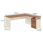 Móveis para Escritório Mesa Escritório em "L" c/ Gavetão na Auxiliar 1,70x1,60m - (Tampo 40mm) - Nogal Sevilha / Champanhe – 34328