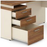 Móveis para Escritório Mesa Escritório em "L" c/ Gavetão na Auxiliar 1,50x1,50m - (Tampo 40mm) - Nogal Sevilha / Champanhe – 34327