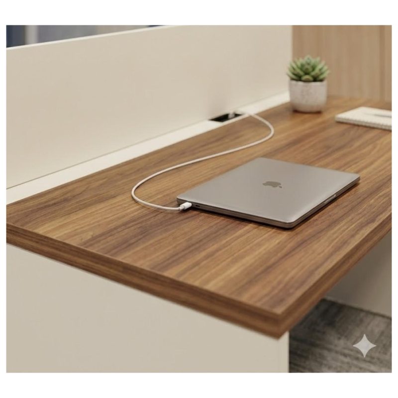 Móveis para Escritório Estação de Trabalho Dupla 1,50m 02 Lugares com Gavetas c/  tomadas Pé Painel - Nogal Sevilha/Champanhe - 34451