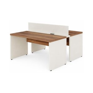 Estação de Trabalho Dupla 1,20m 02 Lugares sem Gavetas c/  tomadas Pé Painel - Nogal Sevilha/Champanhe - 34428