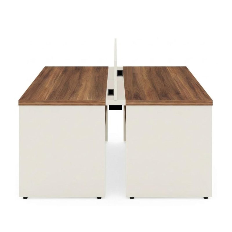 Móveis para Escritório Estação de Trabalho Dupla 1,20m 02 Lugares com Gavetas c/  tomadas Pé Painel - Nogal Sevilha/Champanhe - 34427