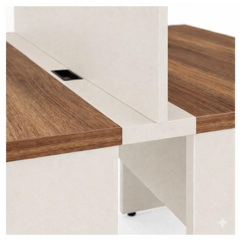 Móveis para Escritório Estação de Trabalho Dupla 1,50m 02 Lugares com Gavetas c/  tomadas Pé Painel - Nogal Sevilha/Champanhe - 34451