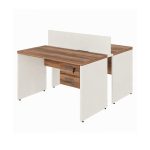 Móveis para Escritório Estação de Trabalho Dupla 1,20m 02 Lugares com Gavetas c/  tomadas Pé Painel - Nogal Sevilha/Champanhe - 34427