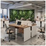 Móveis para Escritório Estação de Trabalho Dupla 1,20m 02 Lugares com Gavetas c/  tomadas Pé Painel - Nogal Sevilha/Champanhe - 34427