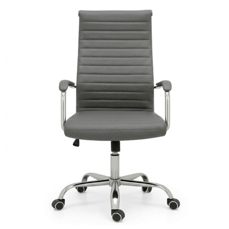 Cadeiras Escritório Cadeira de Escritório Presidente LONDON Giratória - Base Cromada - Corino Cinza - 31090