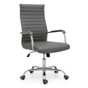 Cadeira de Escritório Presidente LONDON Giratória - Base Cromada - Corino Cinza - 31090