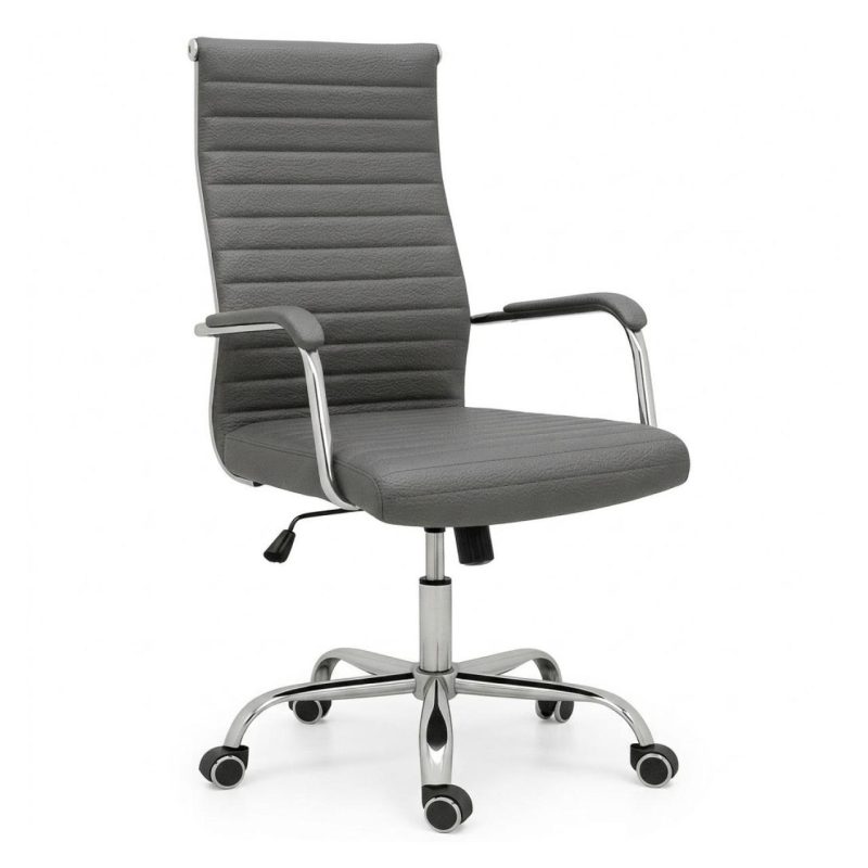 Cadeiras Escritório Cadeira de Escritório Presidente LONDON Giratória - Base Cromada - Corino Cinza - 31090