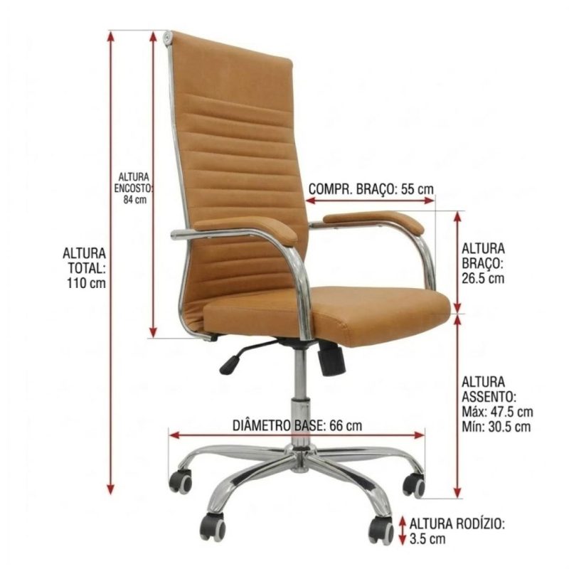 Cadeiras Escritório Cadeira de Escritório Presidente LONDON Giratória - Base Cromada - Corino Fendi - 31091
