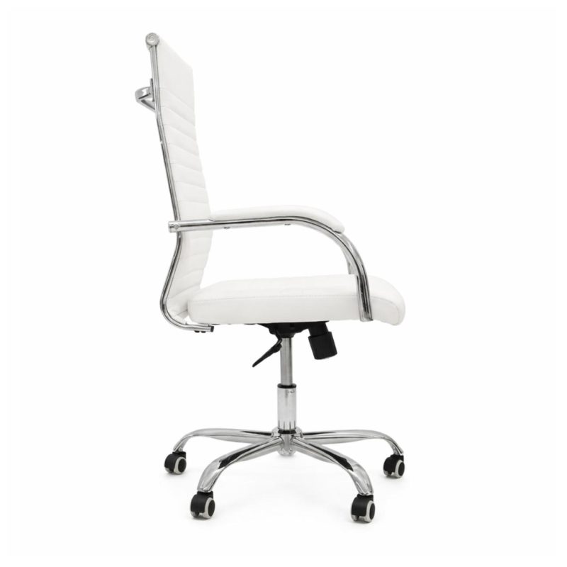 Cadeiras Escritório Cadeira de Escritório Presidente LONDON Giratória - Base Cromada - Corino Branco - 31092