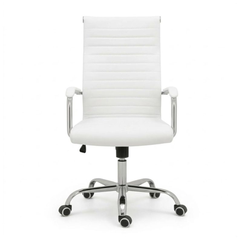 Cadeiras Escritório Cadeira de Escritório Presidente LONDON Giratória - Base Cromada - Corino Branco - 31092