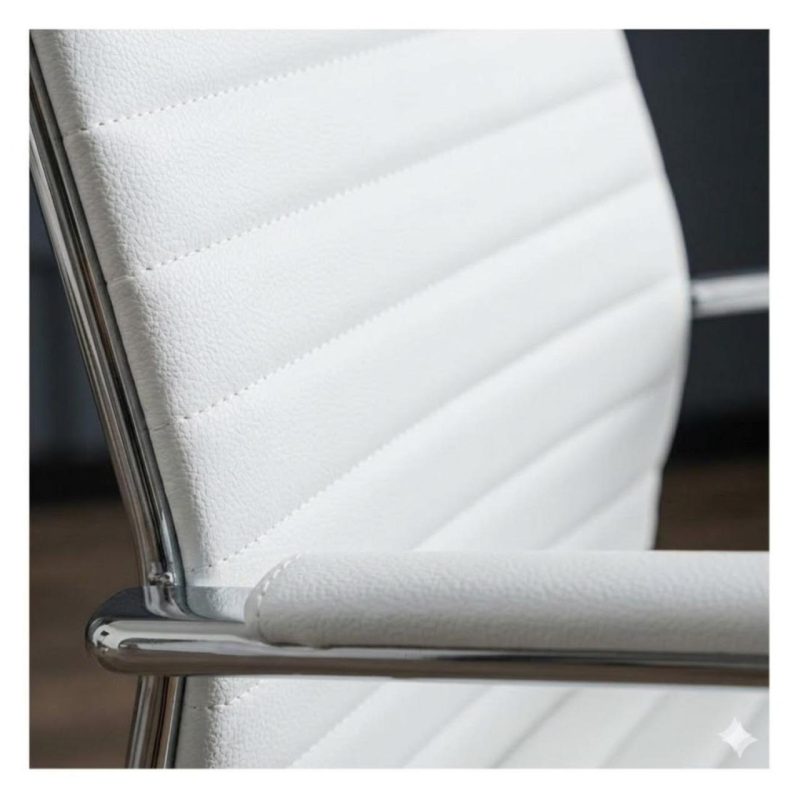 Cadeiras Escritório Cadeira de Escritório Presidente LONDON Giratória - Base Cromada - Corino Branco - 31092