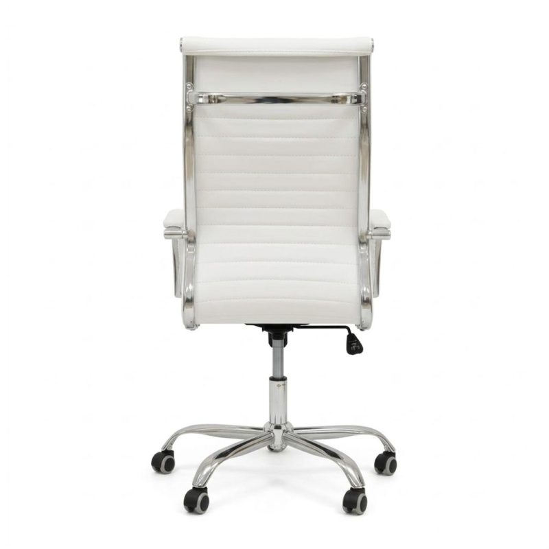 Cadeiras Escritório Cadeira de Escritório Presidente LONDON Giratória - Base Cromada - Corino Branco - 31092