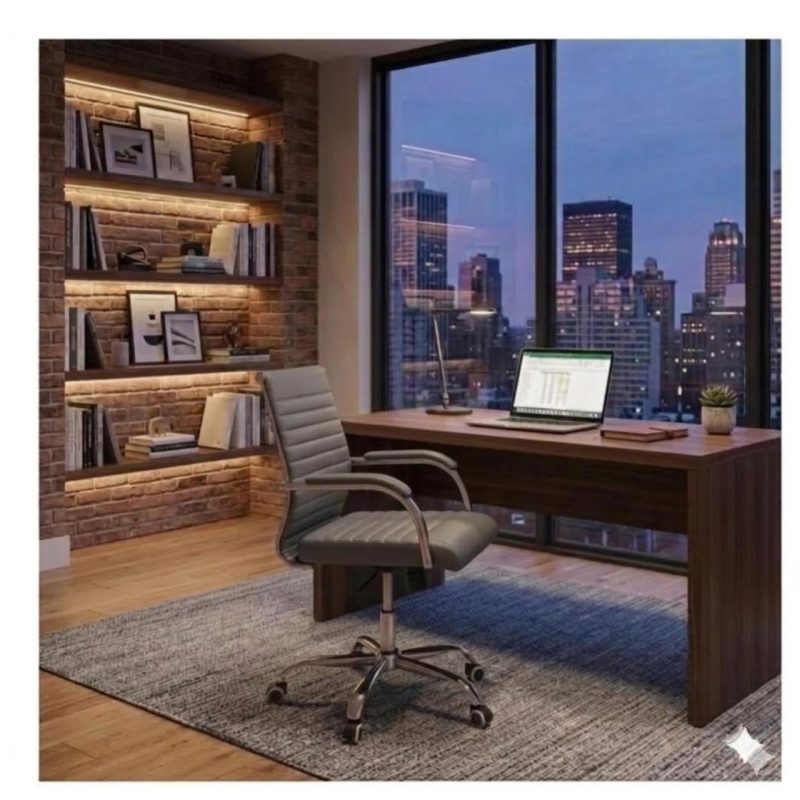 Cadeiras Escritório Cadeira de Escritório Diretor LONDON Giratória - Corino Cinza Médio - 31093