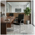 Cadeira de Escritório Fixa Diretor em Couro Ecológico Preto e Base Cromada LONDON - Corino Preto - 32800