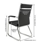 Cadeira de Escritório Fixa Diretor em Couro Ecológico Preto e Base Cromada LONDON - Corino Preto - 32800