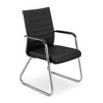 Cadeira de Escritório Fixa Diretor em Couro Ecológico Preto e Base Cromada LONDON - Corino Preto - 32800