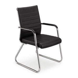 Cadeira de Escritório Fixa Diretor em Couro Ecológico Preto e Base Cromada LONDON - Corino Preto - 32800