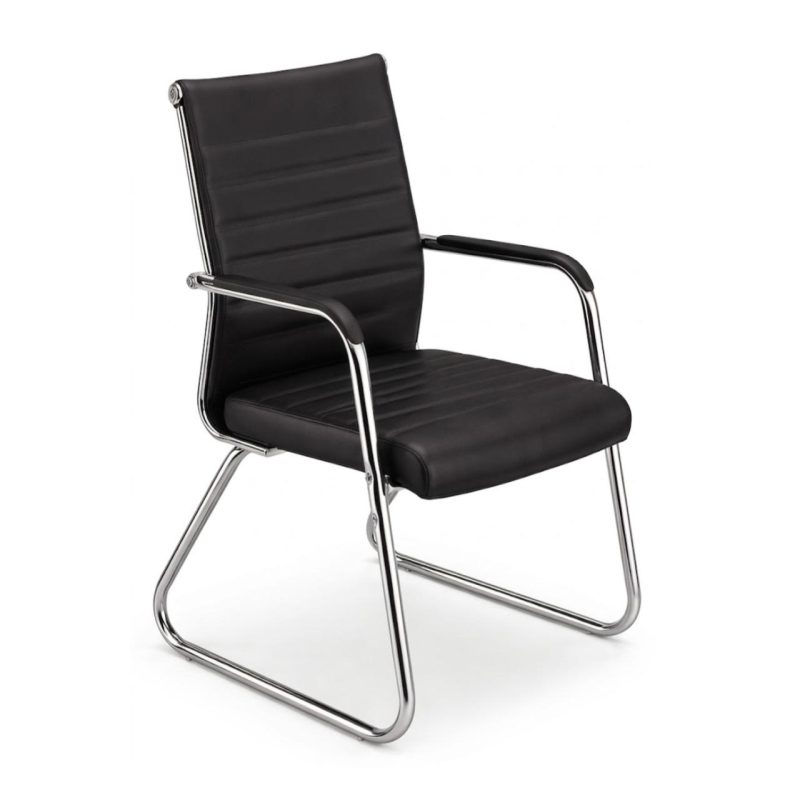 Cadeira de Escritório Fixa Diretor em Couro Ecológico Preto e Base Cromada LONDON - Corino Preto - 32800