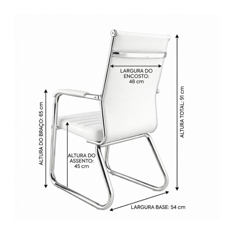 Cadeira de Escritório Fixa Diretor em Couro Ecológico Branco e Base Cromada LONDON - Corino Branco - 32801