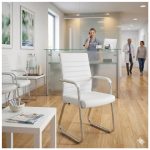 Cadeira de Escritório Fixa Diretor em Couro Ecológico Branco e Base Cromada LONDON - Corino Branco - 32801