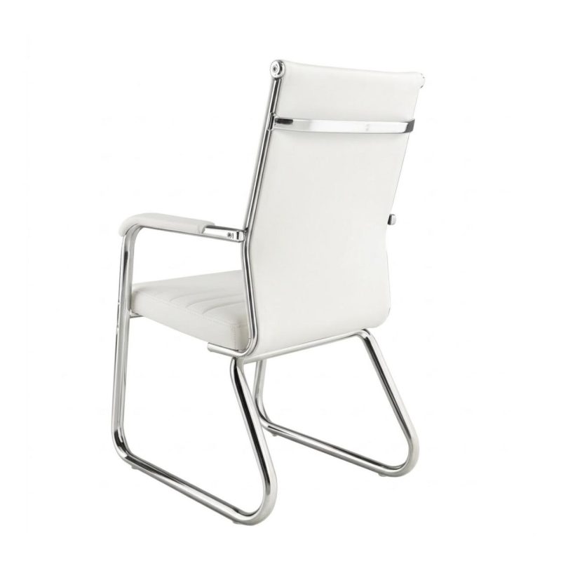 Cadeira de Escritório Fixa Diretor em Couro Ecológico Branco e Base Cromada LONDON - Corino Branco - 32801