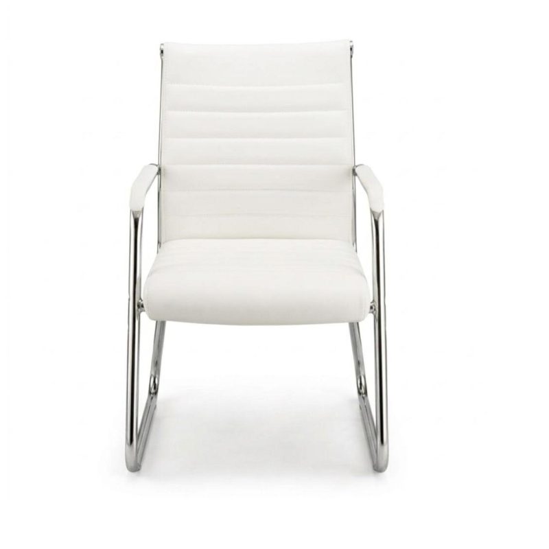 Cadeira de Escritório Fixa Diretor em Couro Ecológico Branco e Base Cromada LONDON - Corino Branco - 32801