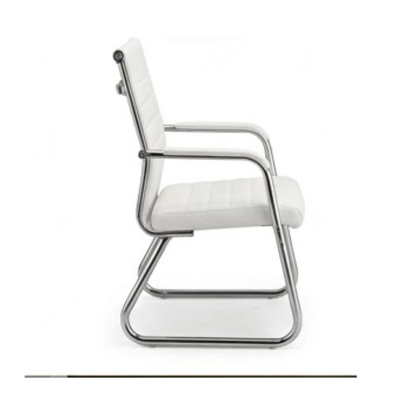 Cadeira de Escritório Fixa Diretor em Couro Ecológico Branco e Base Cromada LONDON - Corino Branco - 32801