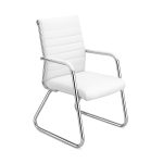 Cadeira de Escritório Fixa Diretor em Couro Ecológico Branco e Base Cromada LONDON - Corino Branco - 32801