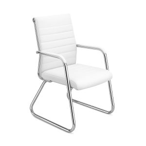 Cadeira de Escritório Fixa Diretor em Couro Ecológico Branco e Base Cromada LONDON - Corino Branco - 32801