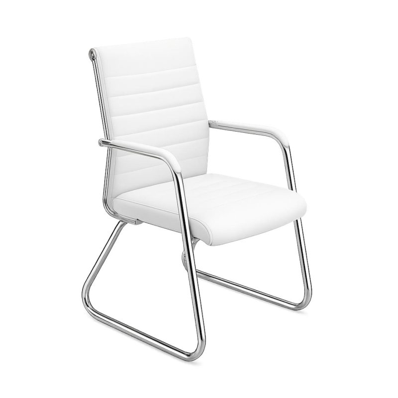 Cadeira de Escritório Fixa Diretor em Couro Ecológico Branco e Base Cromada LONDON - Corino Branco - 32801