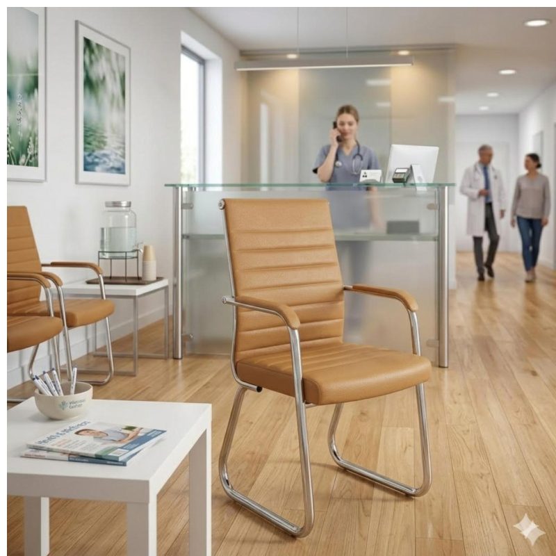 Cadeira de Escritório Fixa Diretor em Couro Ecológico Fendi e Base Cromada LONDON - Corino Fendi - 32802