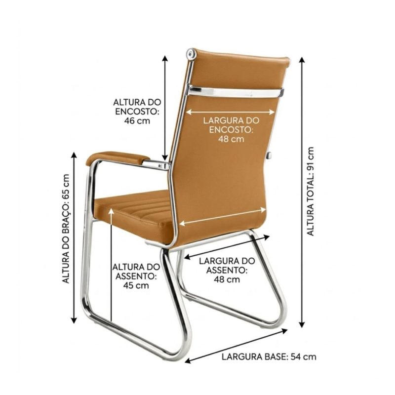 Cadeira de Escritório Fixa Diretor em Couro Ecológico Fendi e Base Cromada LONDON - Corino Fendi - 32802