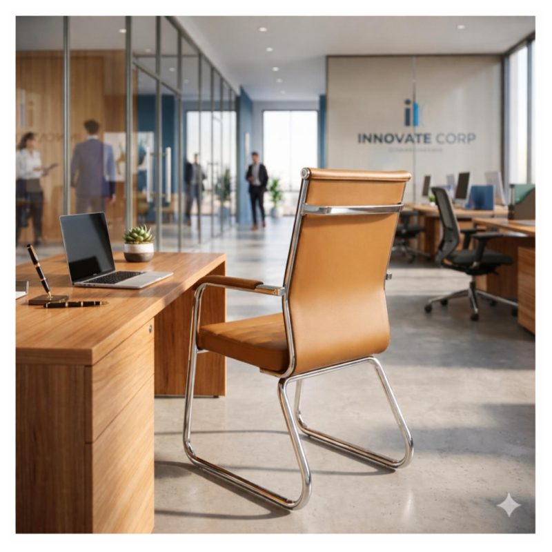 Cadeira de Escritório Fixa Diretor em Couro Ecológico Fendi e Base Cromada LONDON - Corino Fendi - 32802