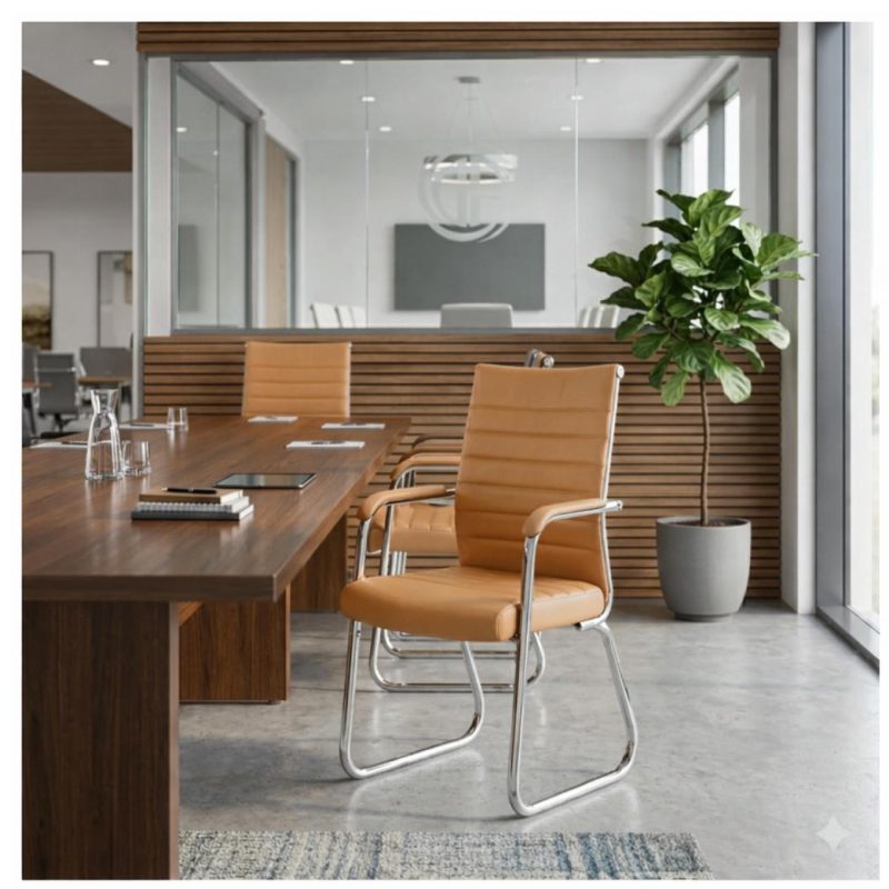 Cadeira de Escritório Fixa Diretor em Couro Ecológico Fendi e Base Cromada LONDON - Corino Fendi - 32802