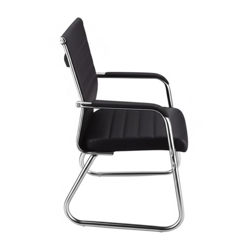 Cadeira de Escritório Fixa Diretor em Couro Ecológico Preto e Base Cromada LONDON - Corino Preto - 32800