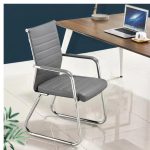 Cadeira de Escritório Fixa Diretor em Couro Ecológico Cinza e Base Cromada LONDON - Corino Cinza - 32803