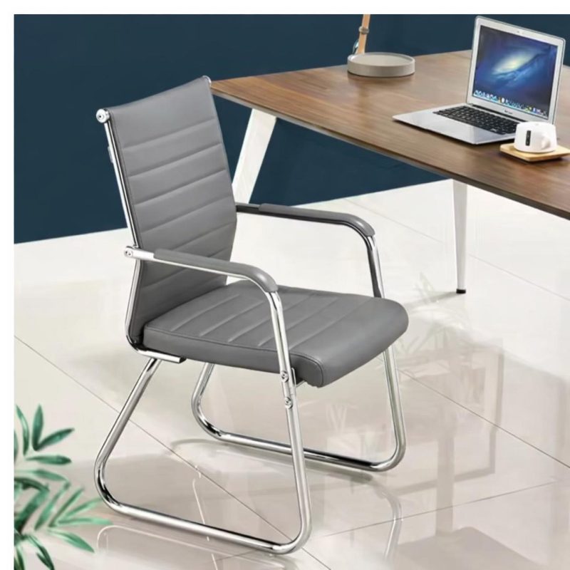 Cadeira de Escritório Fixa Diretor em Couro Ecológico Cinza e Base Cromada LONDON - Corino Cinza - 32803