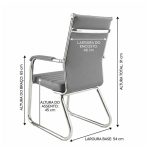 Cadeira de Escritório Fixa Diretor em Couro Ecológico Cinza e Base Cromada LONDON - Corino Cinza - 32803