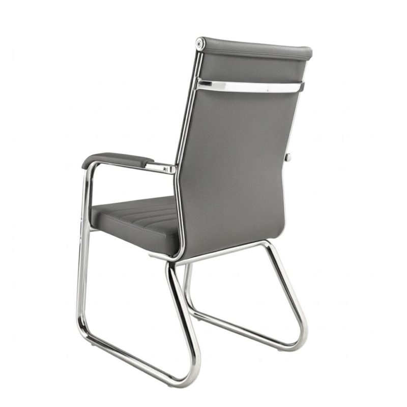 Cadeira de Escritório Fixa Diretor em Couro Ecológico Cinza e Base Cromada LONDON - Corino Cinza - 32803