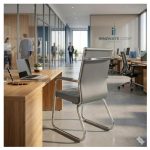 Cadeira de Escritório Fixa Diretor em Couro Ecológico Cinza e Base Cromada LONDON - Corino Cinza - 32803