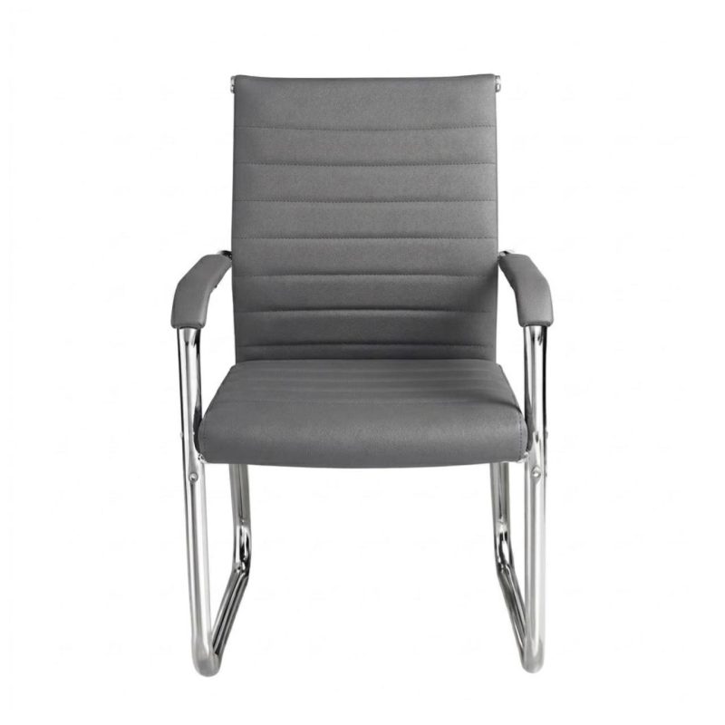 Cadeira de Escritório Fixa Diretor em Couro Ecológico Cinza e Base Cromada LONDON - Corino Cinza - 32803