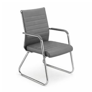 Cadeira de Escritório Fixa Diretor em Couro Ecológico Cinza e Base Cromada LONDON - Corino Cinza - 32803