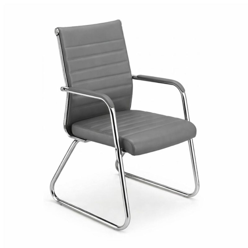 Cadeira de Escritório Fixa Diretor em Couro Ecológico Cinza e Base Cromada LONDON - Corino Cinza - 32803