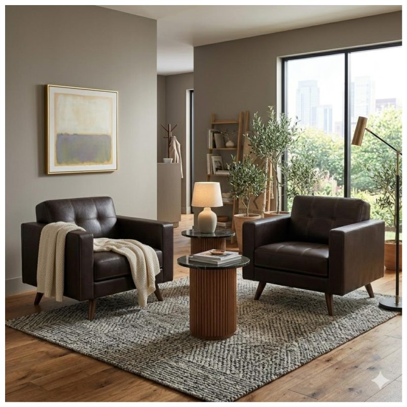 Sem categoria Poltrona Decorativa Roma – Design Retrô com Pés Palito - Corino Café - 62400