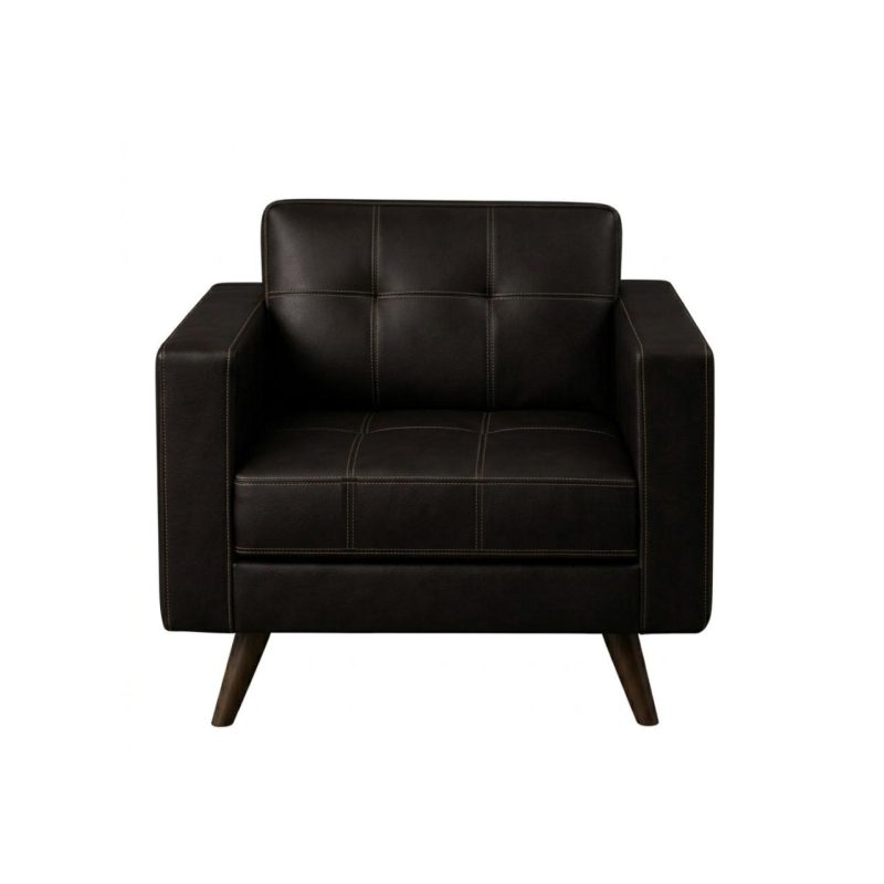 Sofá Escritório Poltrona Decorativa Roma – Design Retrô com Pés Palito - Corino Café - 62400